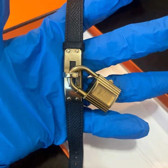 Hermes Kelly Black Leather Watch with Gold Accents